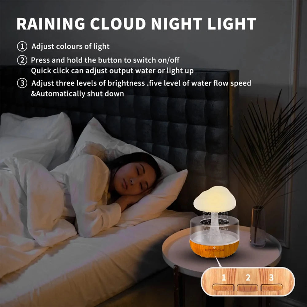 Rain Cloud Humidifier Water Drip 7 Color Night Light 500ml Cool Mist Ultrasonic Aromatherapy Essential Oil Diffuser for Bedroom