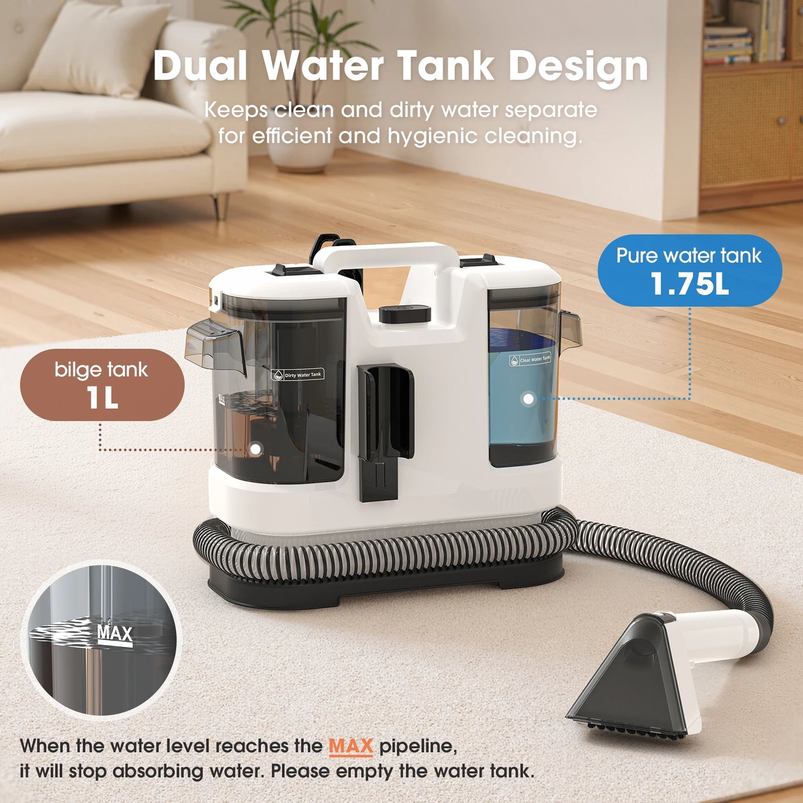 Lubluelu V6 Powerful Carpet Cleaner Powerful Cleaning Machine Spot Steam For Sofa Curtain  Wet Fabric w/ 1.75L Dual Tanks