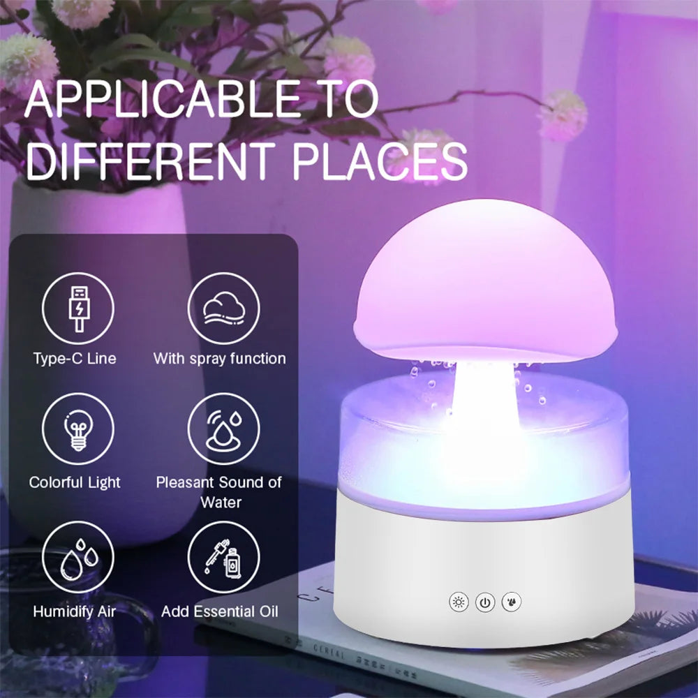 Rain Cloud Humidifier Water Drip 7 Color Night Light 500ml Cool Mist Ultrasonic Aromatherapy Essential Oil Diffuser for Bedroom